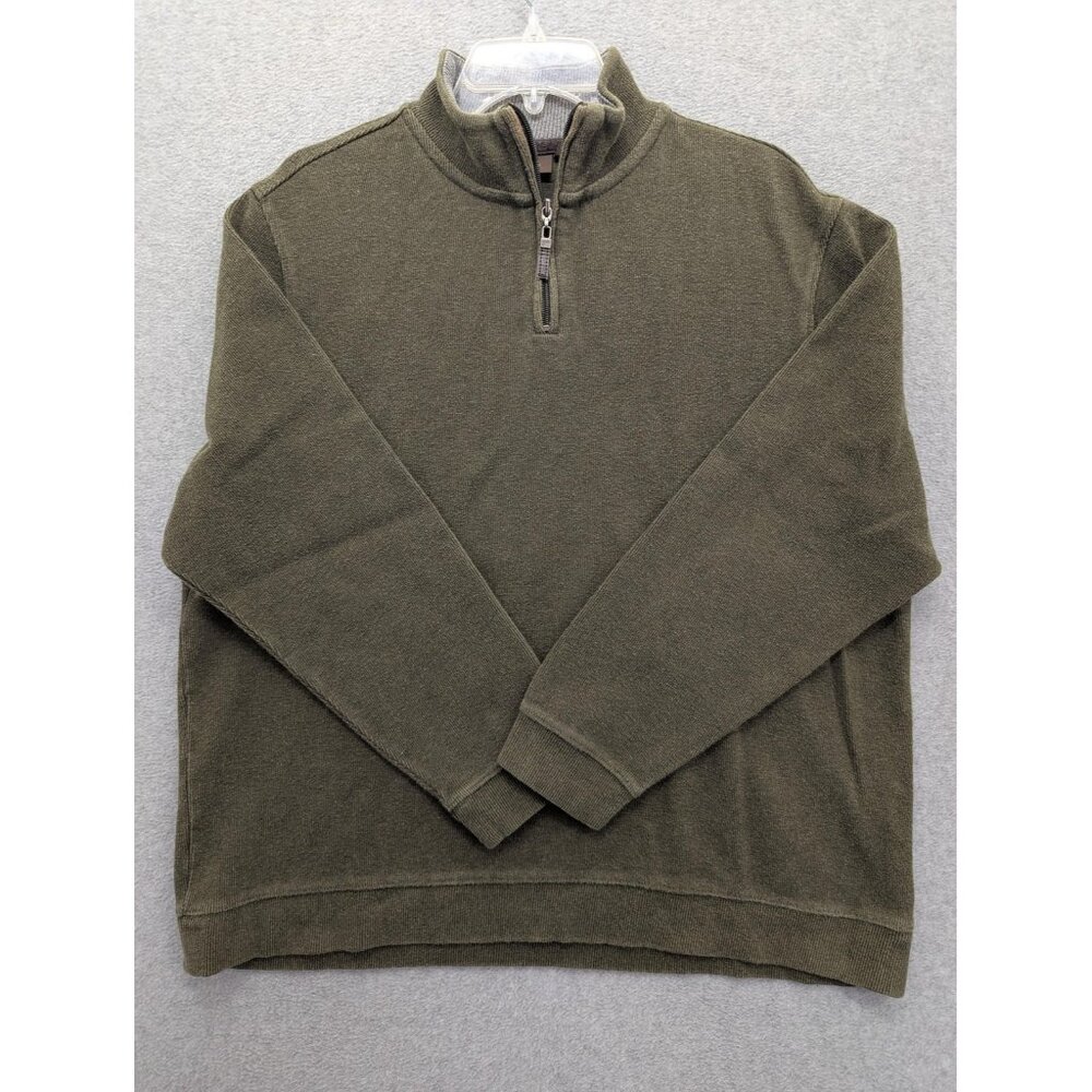 Tasso Elba Sweater Mens 2XL Olive Green Quarter Zip Pullover Mock Neck Knit